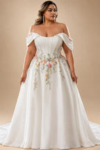 Custom Made Plus Size Strapless Wedding Gown With Lace Appliques