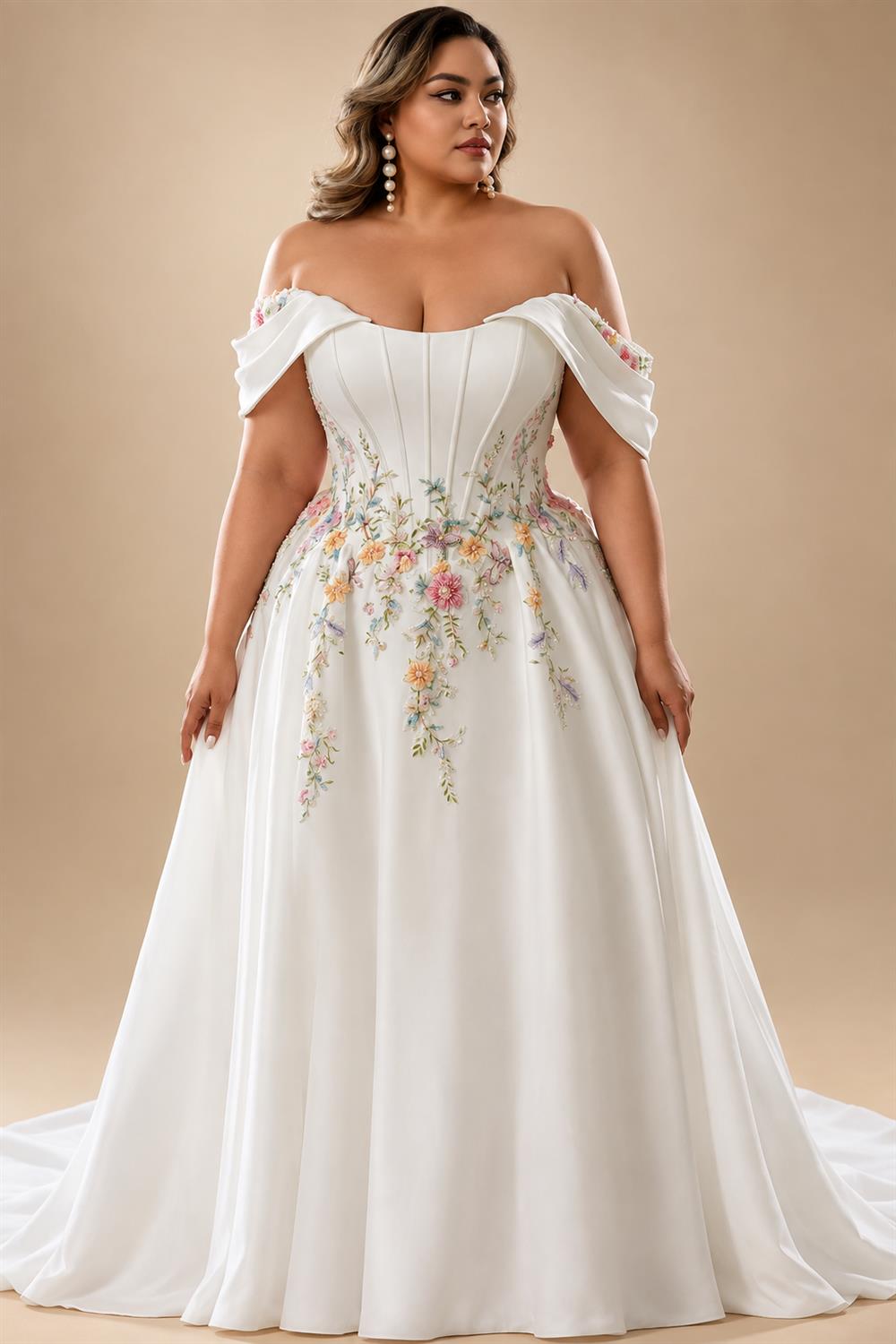 Custom Made Plus Size Strapless Wedding Gown With Lace Appliques