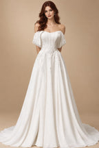 Custom Made Plus Size Strapless Wedding Gown With Lace Appliques