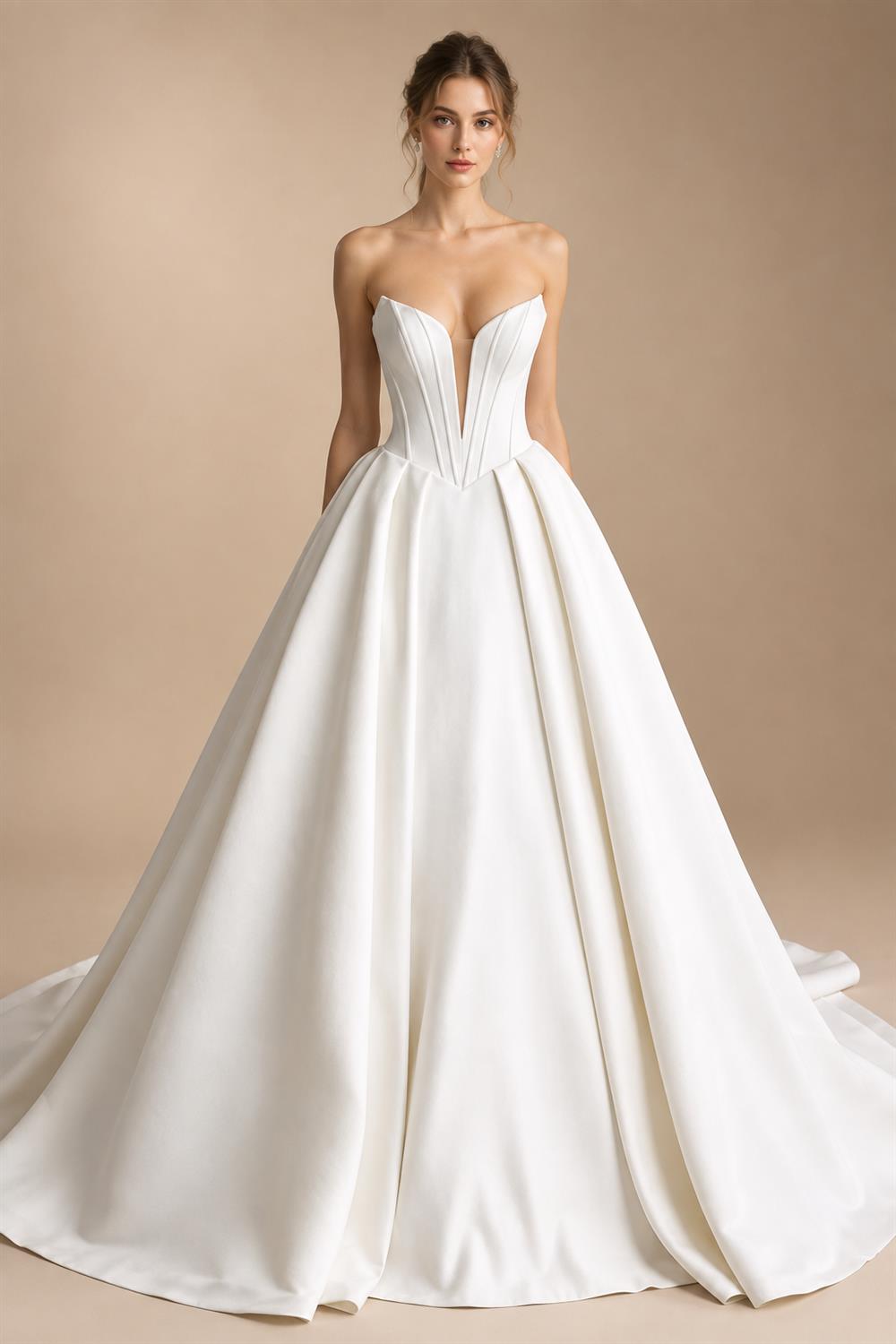 Customized Off Shoulder Crepe Satin A Line Floor Length Wedding Dress
