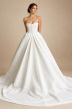 Customized Off Shoulder Crepe Satin A Line Floor Length Wedding Dress