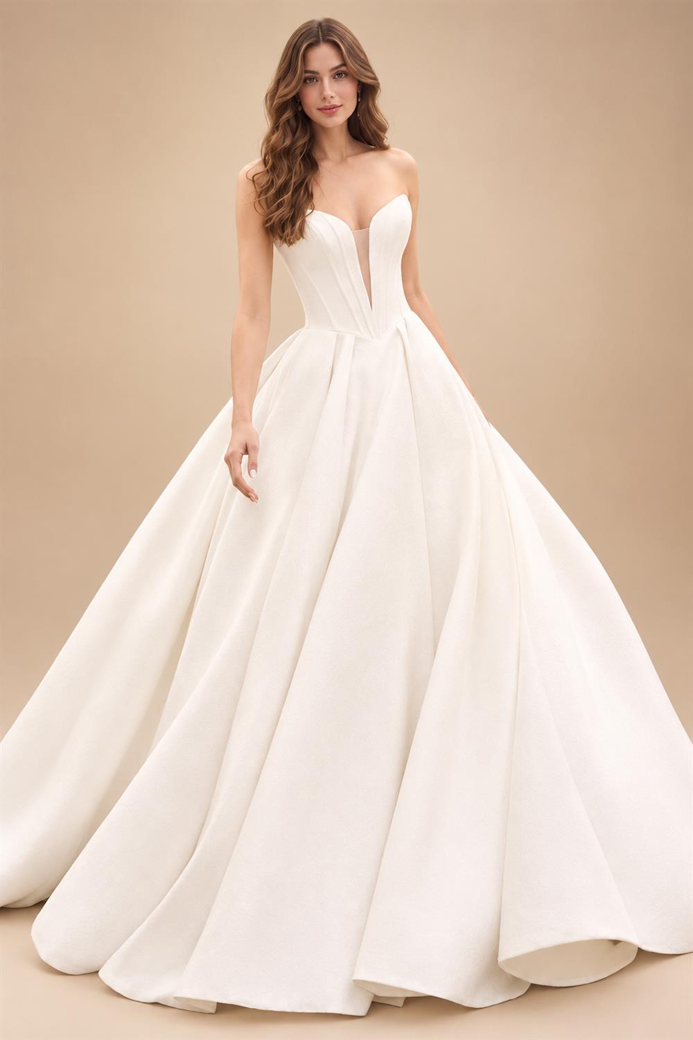 Customized Off Shoulder Crepe Satin A Line Floor Length Wedding Dress
