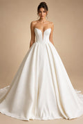 Customized Off Shoulder Crepe Satin A Line Floor Length Wedding Dress