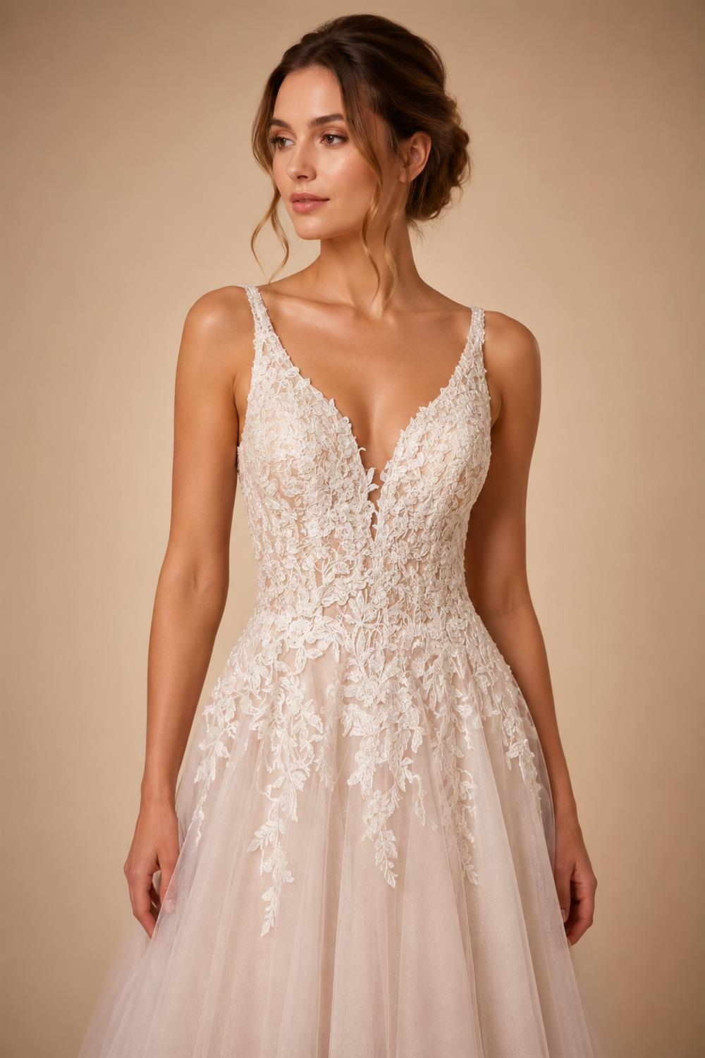 Boho A Line Tulle Sexy Beach Wedding Dress Illusion Appliques Open Back Gown