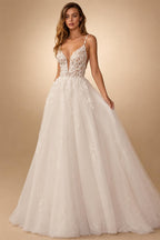 Custom Beach Wedding Dress With Beaded Lace And V Neck Spaghetti Straps