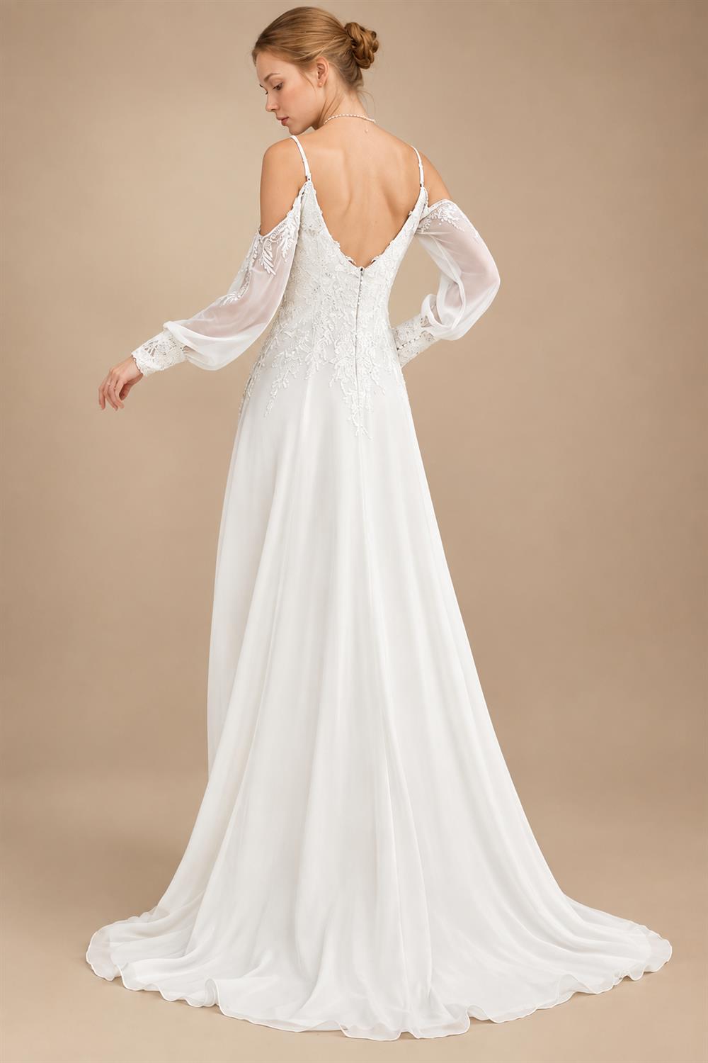 Custom Illusion Off White Bridal Gown Off Shoulder Long Sleeve Wedding Dress