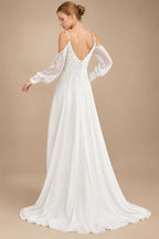 Custom Illusion Off White Bridal Gown Off Shoulder Long Sleeve Wedding Dress