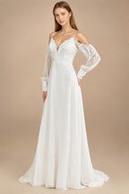 Custom Illusion Off White Bridal Gown Off Shoulder Long Sleeve Wedding Dress
