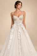 Champagne Lace Spaghetti Straps Wedding Dress Chapel Train Custom Bridal Gown