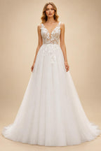Garden Tulle Wedding Dress Bridal Sleeveless Open Back Appliques A Line Bridal Gowns robe de mariée Customized