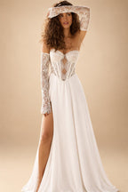 Custom Chiffon Sweetheart Wedding Dress Long Sleeves Illusion Lace Bridal Gown
