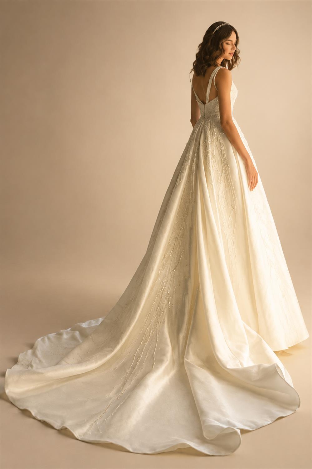 V-neck Sleeveless Wedding Dress 2027 Beading Open Back Customized Princess Bride Gown SwanSarah P277 Vestido De Novia