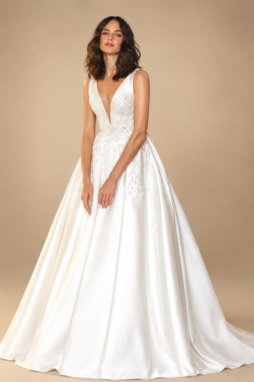 V-neck Sleeveless Wedding Dress 2027 Beading Open Back Customized Princess Bride Gown SwanSarah P277 Vestido De Novia
