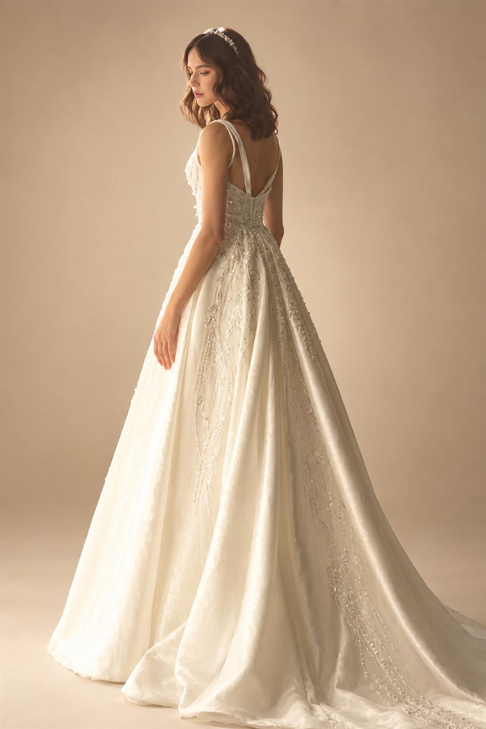 V-neck Sleeveless Wedding Dress 2027 Beading Open Back Customized Princess Bride Gown SwanSarah P277 Vestido De Novia