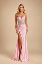Gorgeous Sparkly Mermaid Strapless Long Beaded Prom Dress with Leg Slit | ZapDress