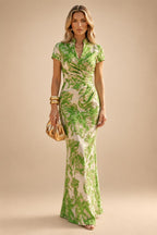 Jacquard Sheath/Column V-Neck Floor-Length Mother of the Bride & Groom Dresses with Ruched Waist