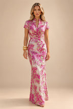 Jacquard Sheath/Column V-Neck Floor-Length Mother of the Bride & Groom Dresses with Ruched Waist