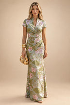 Jacquard Sheath/Column V-Neck Floor-Length Mother of the Bride & Groom Dresses with Ruched Waist