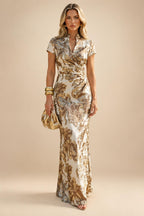 Jacquard Sheath/Column V-Neck Floor-Length Mother of the Bride & Groom Dresses with Ruched Waist
