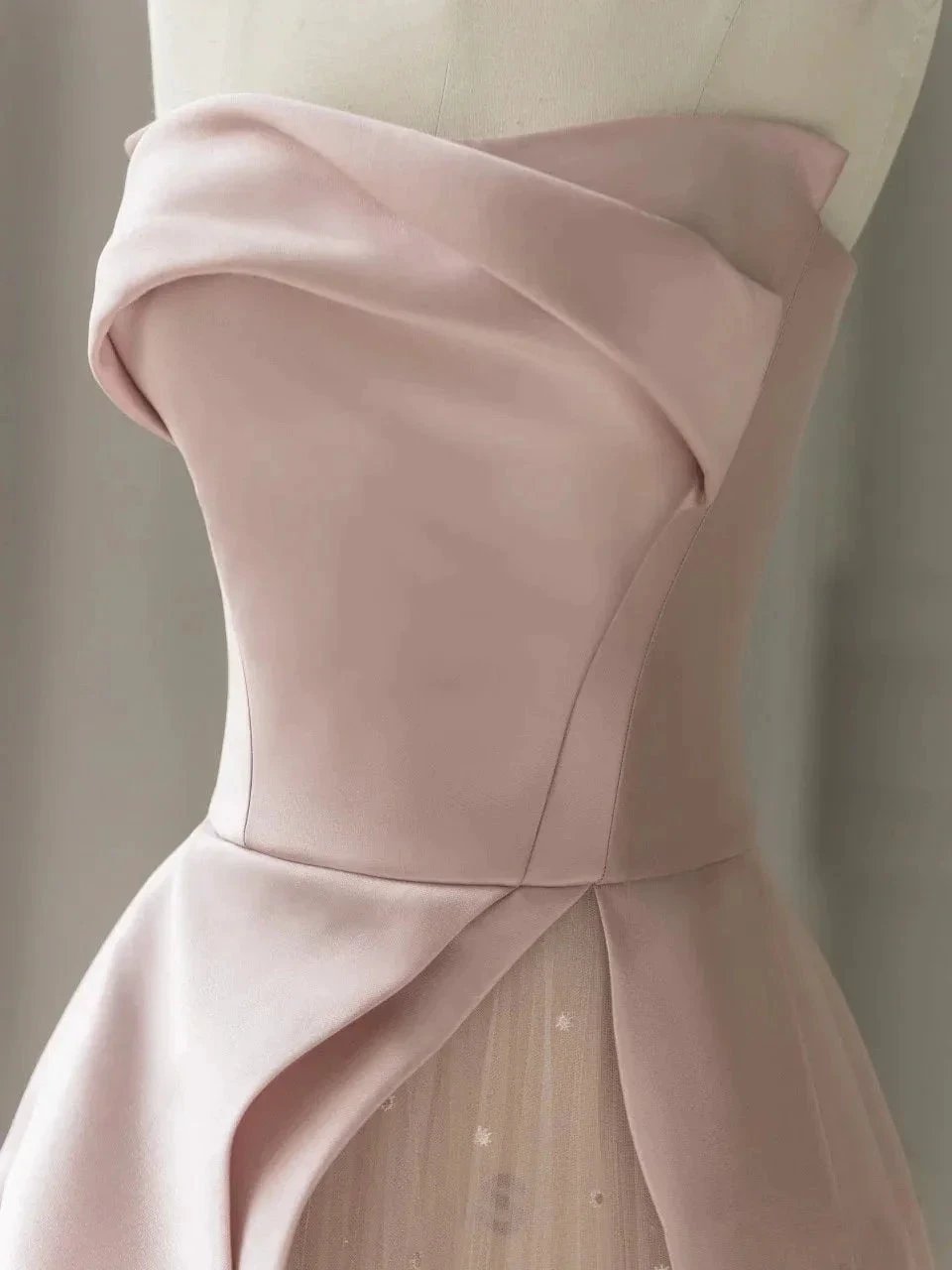 Sleeveless Satin A-Line Floor-Length Evening Gown Slit with Tulle Strapless Prom Dress by KissProm