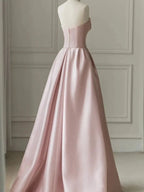 Sleeveless Satin A-Line Floor-Length Evening Gown Slit with Tulle Strapless Prom Dress by KissProm