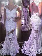 Illusion Mermaid Neckline Sheath Lace Wedding Dress WD283 by pgmdress