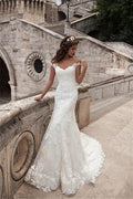 Illusion Neckline Lace Mermaid Long Wedding Dresses WD131 by pgmdress