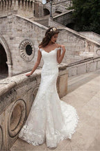Illusion Neckline Lace Mermaid Long Wedding Dresses WD131 by pgmdress