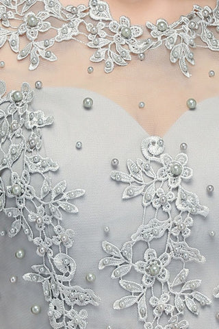 Vestidos de fiesta de gasa con apliques largos y escote ilusión