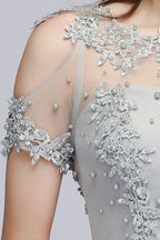 Illusion Neckline Long Appliques Chiffon Prom Dresses by misshow.com