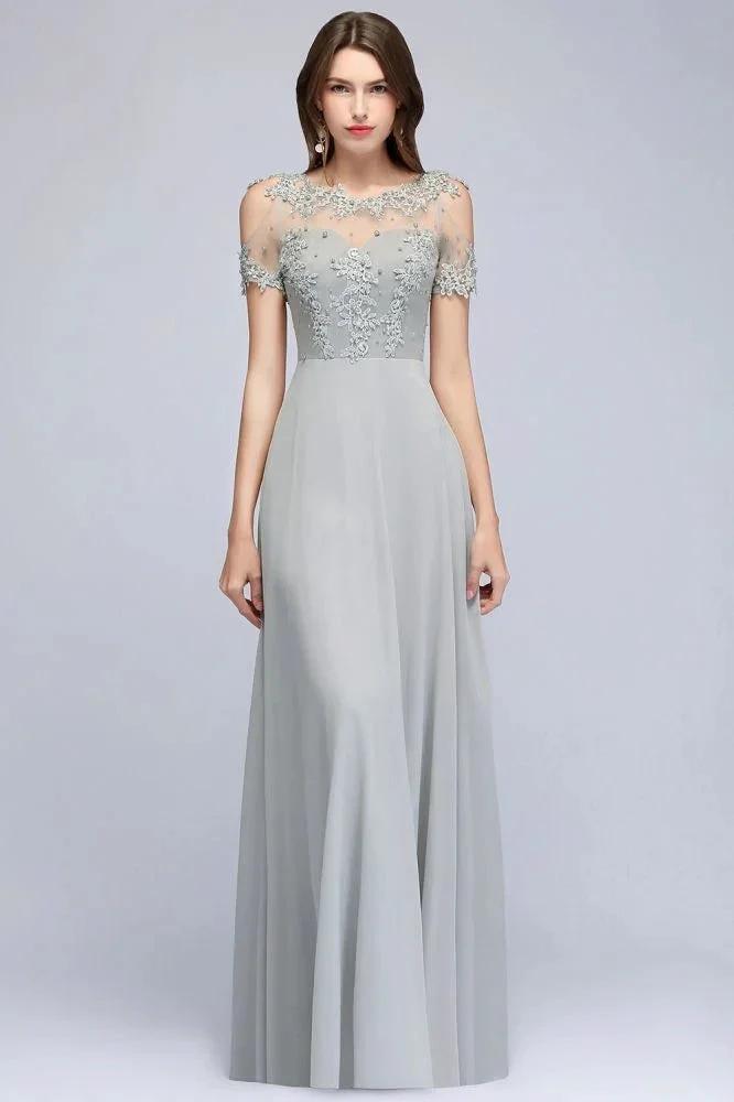 Illusion Neckline Long Appliques Chiffon Prom Dresses by misshow.com
