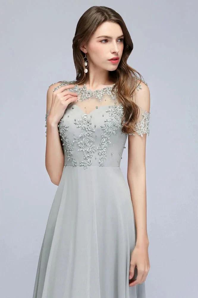 Illusion Neckline Long Appliques Chiffon Prom Dresses by misshow.com