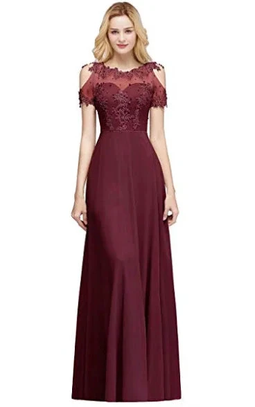 Illusion Neckline Long Appliques Chiffon Prom Dresses by misshow.com