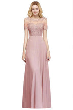 Illusion Neckline Long Appliques Chiffon Prom Dresses by misshow.com
