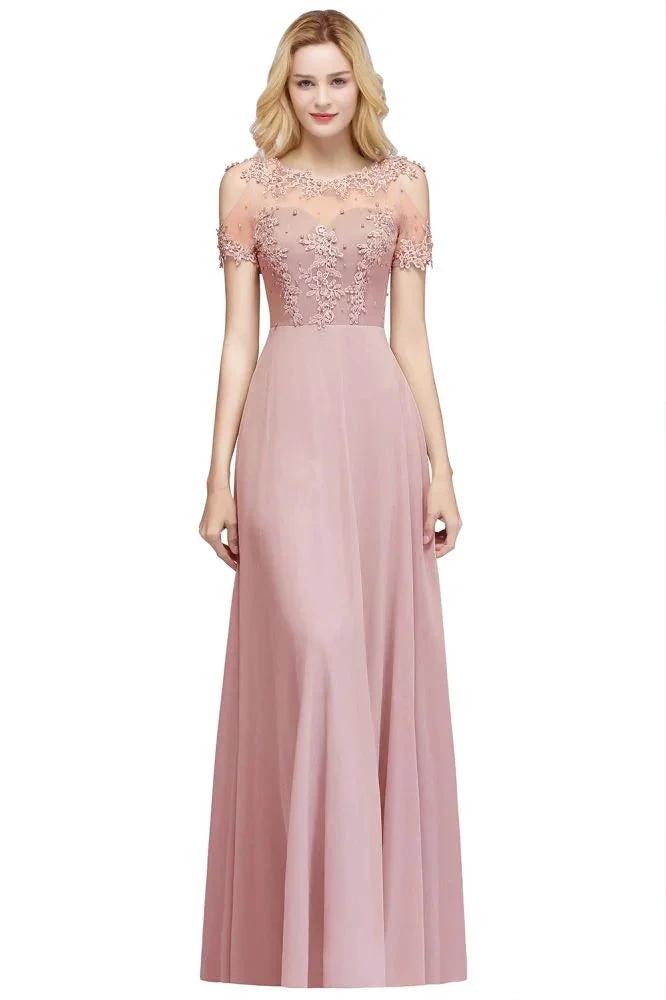 Illusion Neckline Long Appliques Chiffon Prom Dresses by misshow.com