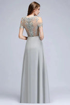 Illusion Neckline Long Appliques Chiffon Prom Dresses by misshow.com