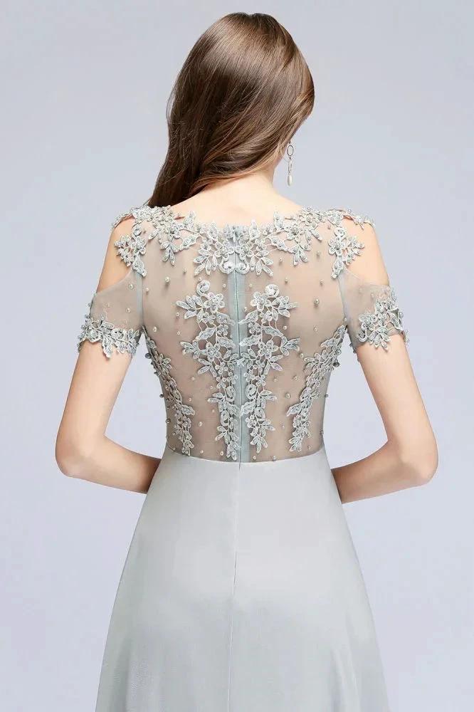 Illusion Neckline Long Appliques Chiffon Prom Dresses by misshow.com