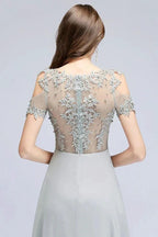 Illusion Neckline Long Appliques Chiffon Prom Dresses by misshow.com