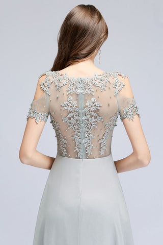 Vestidos de fiesta de gasa con apliques largos y escote ilusión