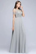 Illusion Neckline Long Appliques Chiffon Prom Dresses by misshow.com
