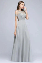 Illusion Neckline Long Appliques Chiffon Prom Dresses by misshow.com