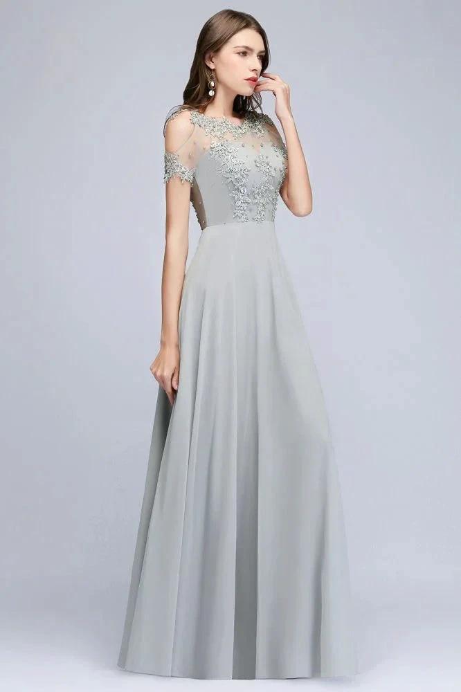 Illusion Neckline Long Appliques Chiffon Prom Dresses by misshow.com