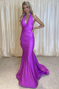 Ilse | Purple Halter Open Back Trumpet Long Formal Dress by KissProm