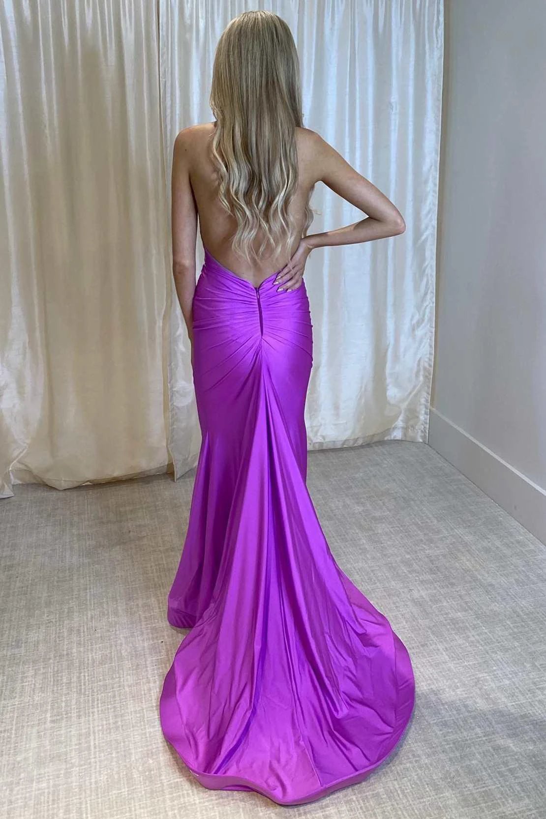 Ilse | Purple Halter Open Back Trumpet Long Formal Dress by KissProm