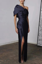 A-Line/Princess One-Shoulder Half Sleeves Floor-Length Mother of the Bride Dresses with Ruffles (ZD10954)