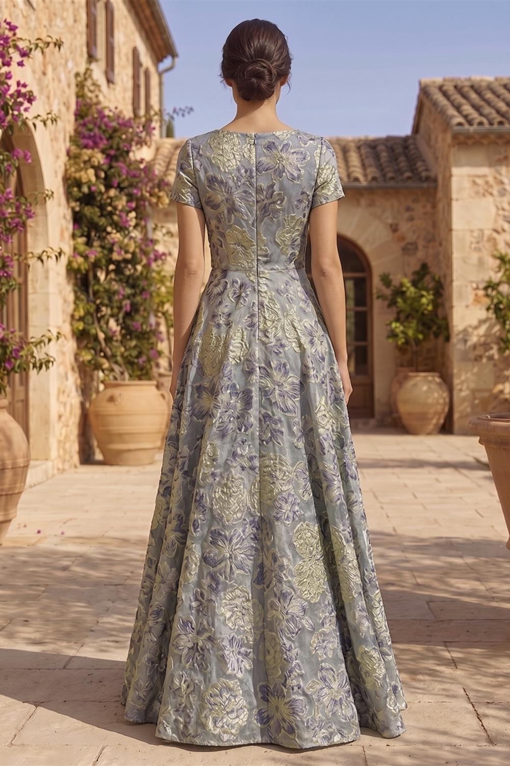 Jacquard Sheath/Column V-Neck Floor-Length Mother of the Bride & Groom Dresses with Ruched Waist (SHI22501059)