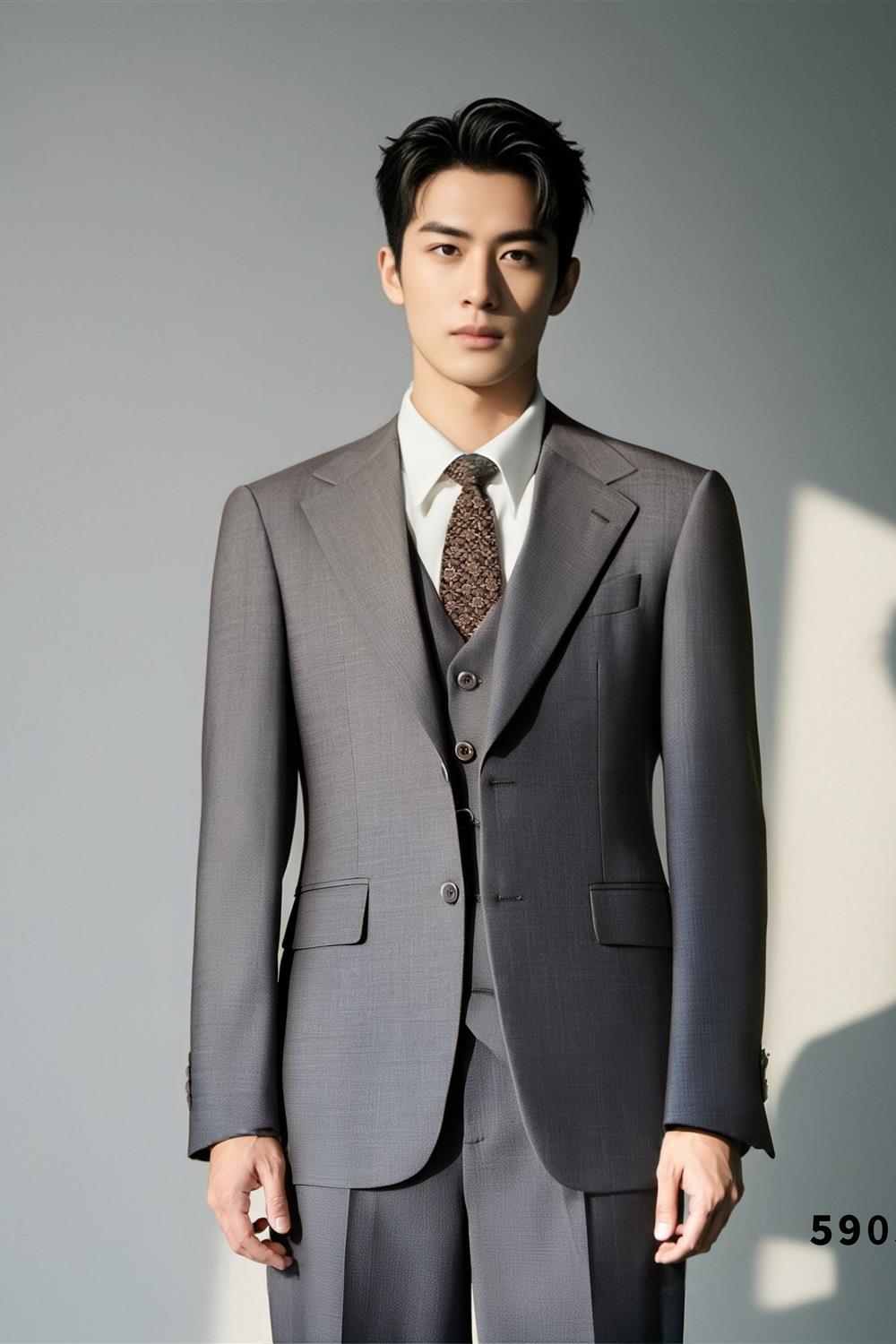 Traje de Boda de 3 Piezas en Lana Color Taupe para Novio y Padrinos, Corte Entallado