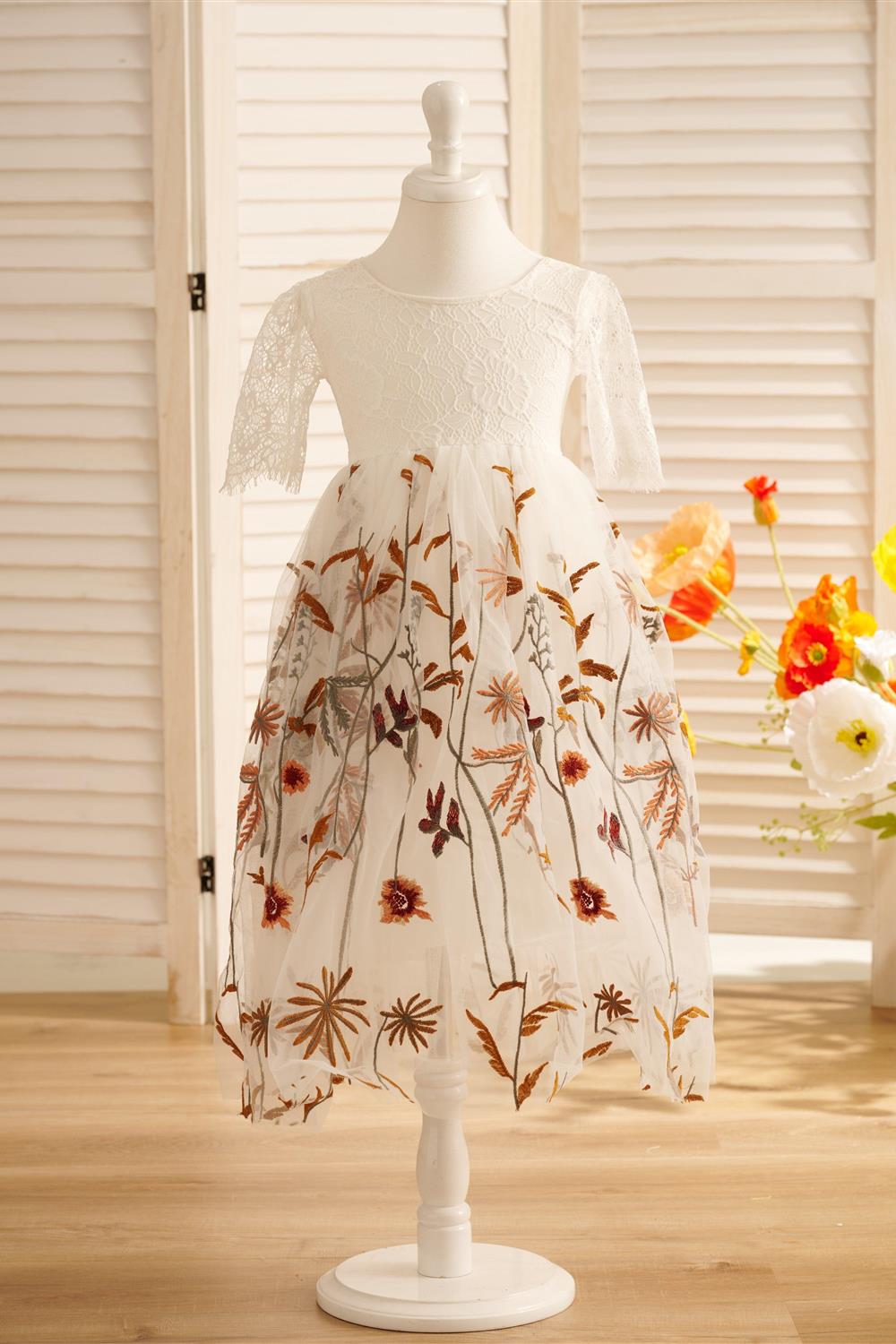 Tulle A-Line Full-Length Boho Flower Girl Dress