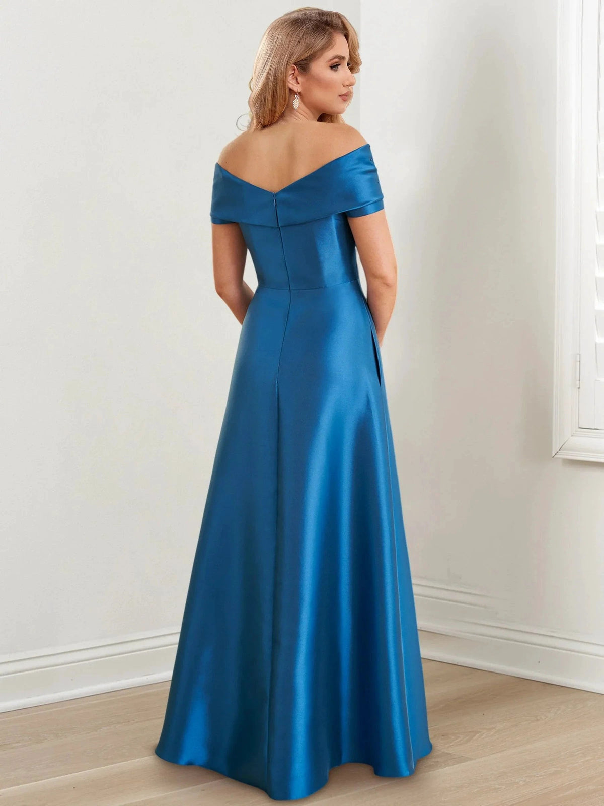 Abito da madre della sposa a linea ad A/principessa, lungo fino a terra, con scollo a spalle scoperte