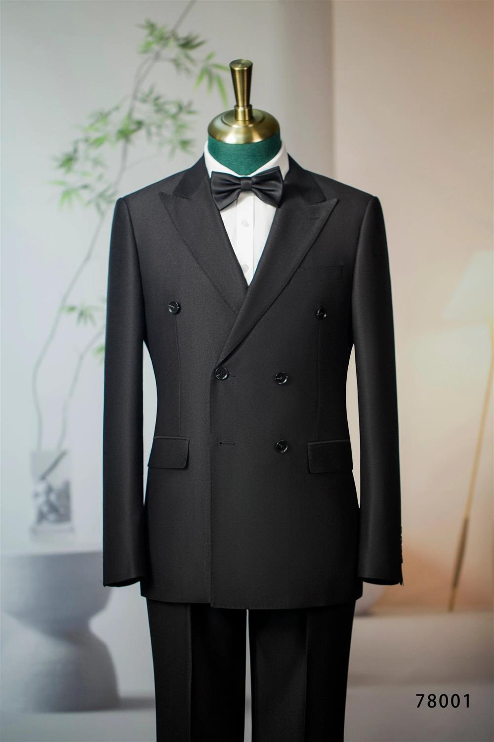Tuxedo de Lana Negro de Dos Botonaduras para Novio y Padrinos, Traje Formal de Boda